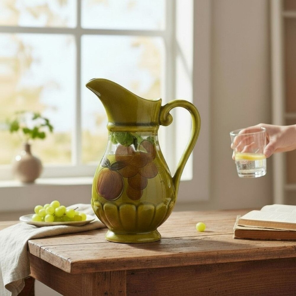 Vintage 1960s LA Potteries #25C Avocado Green Water Pitcher